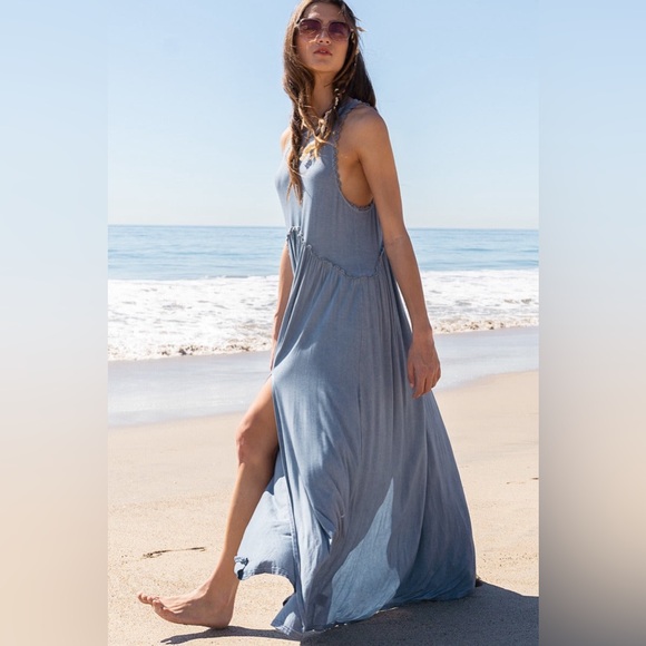 Baby Doll Side Slit Cut Out Maxi Dress - POL - Picture 4 of 4